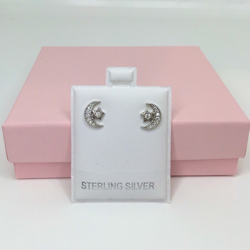 Sterling Silver Moon & Star Earrings - Picture 9 of 14